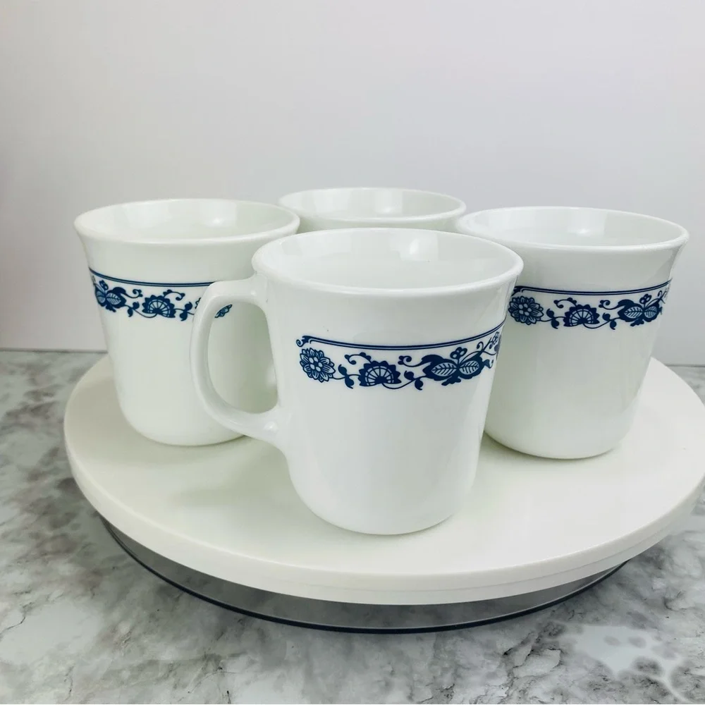 Vintage Corelle Corning Old Town Blue Onion 12oz White Coffee‎ Mug Cups Lot Of 4